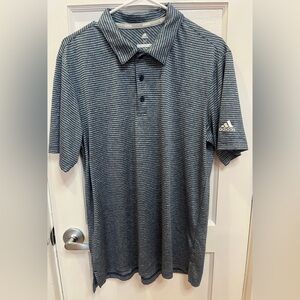 Adidas Golf Feeder Blue/gray Stripe Polo Shirt Size M Moisture-wicking